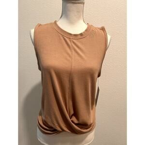 DKNY Sport Womens Rib-Knit Twist-Hem Fitted Tank Top Beige Size Large Crewneck